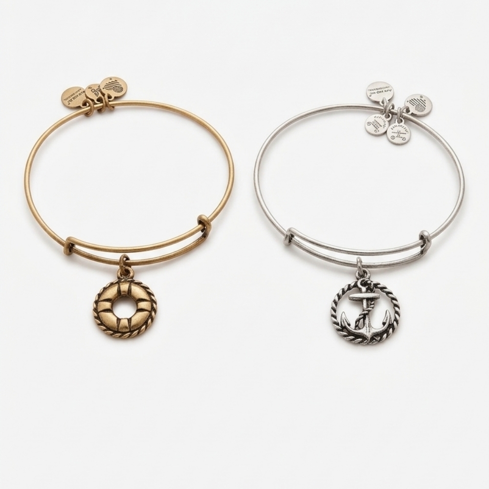 Alex and Ani Gold and Silver Anchor & Lifebuoy Charm Expandable Bangle Set